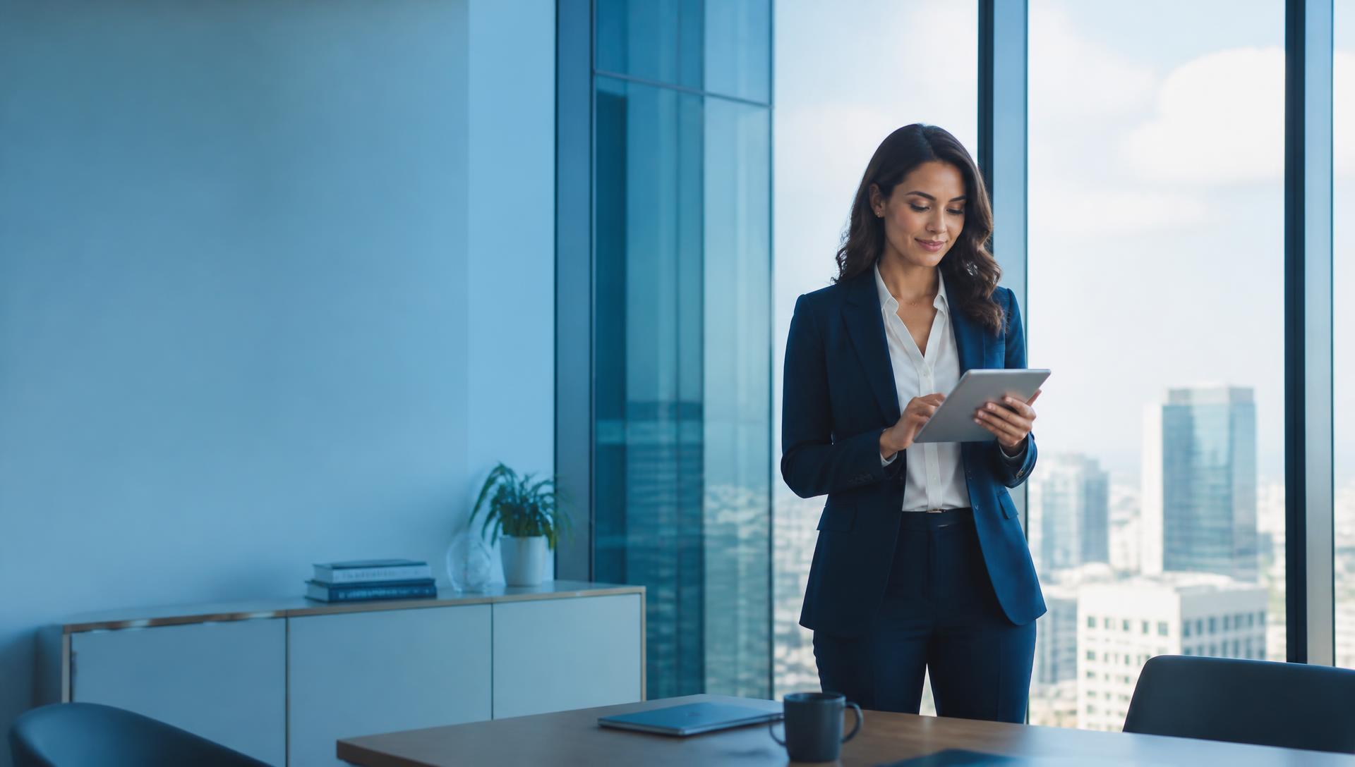Especialista em câmbio atendendo cliente em escritório corporativo